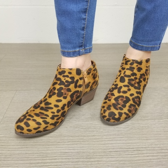 Vegan Suede Leopard Print Ankle Booties - Picture 2 of 6